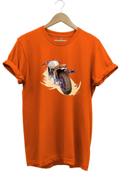 Klasik Motorsiklet Baskılı Vintage Old Motor %100 Pamuk Regular Fit Bisiklet Yaka T-Shirt
