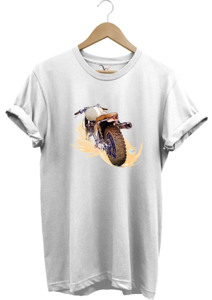 Klasik Motorsiklet Baskılı Vintage Old Motor %100 Pamuk Regular Fit Bisiklet Yaka T-Shirt