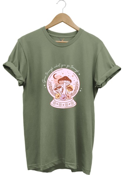 Vintage Retro Streetwear Poster Mantar Küresi Baskılı %100 Pamuk Regular Fit Bisiklet Yaka T-Shirt