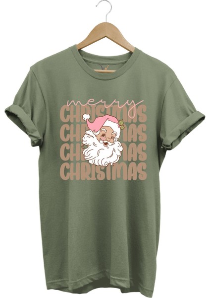 Unisex Yılbaşı Yeni Yıl Noel Baba Merry Christmas Kar Baskılı %100 Pamuk Regular Fit T-Shirt