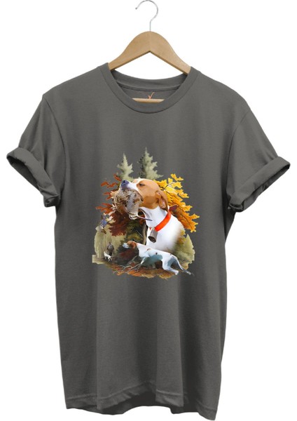 Hunting Avcılık Çulluk ve English Pointer Av Köpeği Baskılı %100 Pamuk Regular Fit T-Shirt