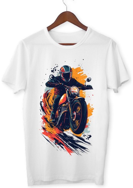 Motor Baskılı Tişört Yetişkin/çocuk Beyaz T-Shirt
