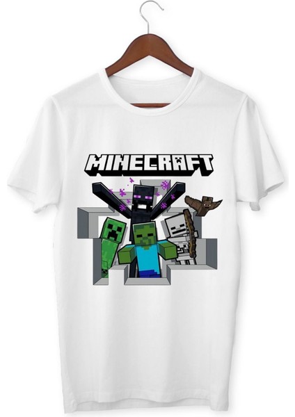 Mınecraft Çocuk Yetişkin Beyaz T-Shirt Unisex Çocuk Tişört