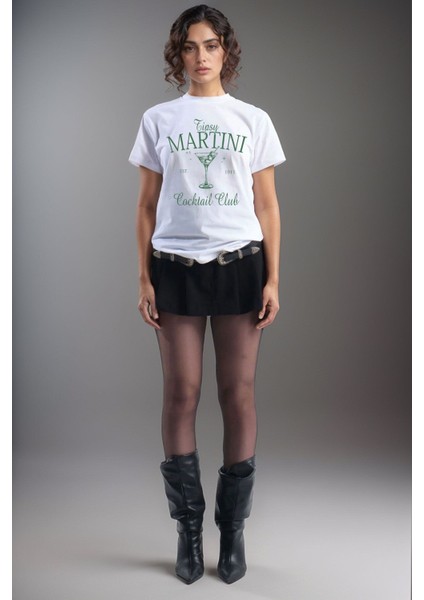 Tipsy Martini Cocktail Club Tasarım Baskılı Old Money Y2K %100 Pamuk Regular Fit Premium T-Shirt