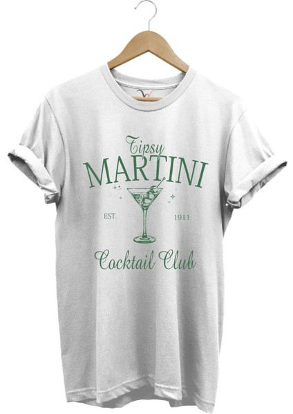 Tipsy Martini Cocktail Club Tasarım Baskılı Old Money Y2K %100 Pamuk Regular Fit Premium T-Shirt modelleri
