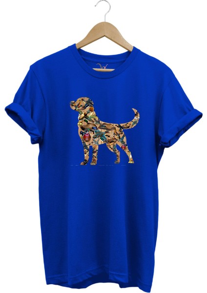 Avcılık Hunting Av Köpeği ve Ördek Baskılı %100 Pamuk Regular Fit Bisiklet Yaka T-Shirt
