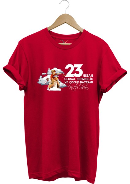 23 Nisan Çocuk Bayramı Mustafa Kemal Atatürk Baskılı %100 Pamuk Regular Fit Bisiklet Yaka T-Shirt
