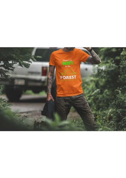 Outdoor Doğa Kamp No Wifi Tasarım Baskılı %100 Pamuk Regular Fit T-Shirt