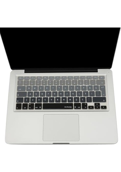 Macbook Air Pro Klavye Koruyucu (Us To Tr) Ombre (Eski USB Li Model 2008/2017 Yılı) ile Uyumlu Siyah Gri modelleri