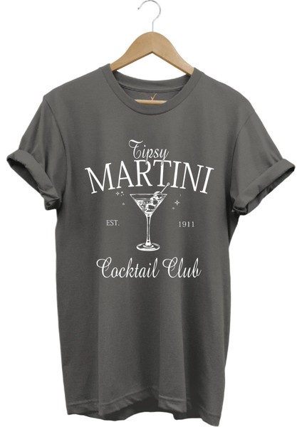 Tipsy Martini Cocktail Club Tasarım Baskılı Old Money Y2K %100 Pamuk Regular Fit Premium T-Shirt
