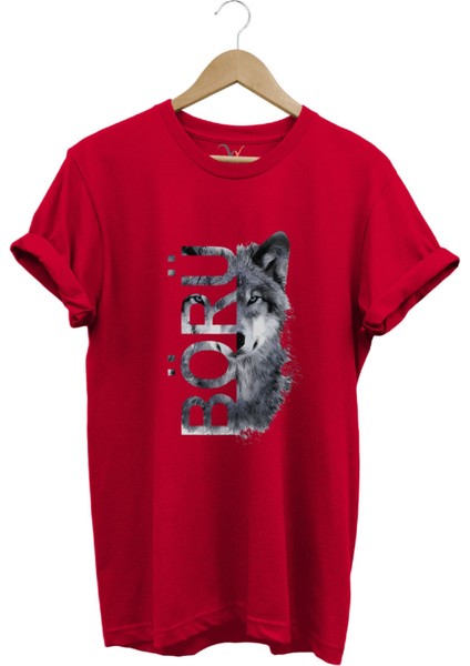 Türkiye Bozkurt Börü Yazısı ve Kurt Baskılı %100 Pamuk Regular Fit Bisiklet Yaka Premium T-Shirt