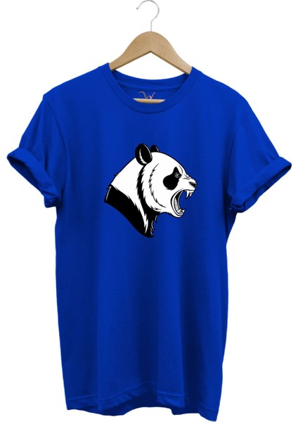 Kızgın Kükreyen Panda Baskılı %100 Pamuk Bisiklet Yaka Regular Fit T-Shirt