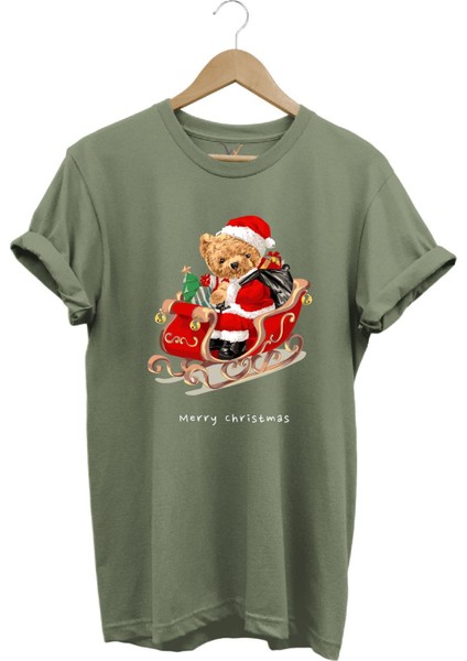 Christmas Baskılı Sevimli Ayıcık Yılbaşı Noel %100 Pamuk Regular Fit Bisiklet Yaka T-Shirt