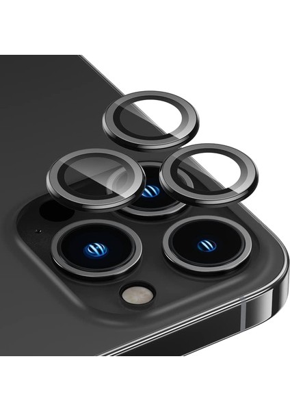 iphone 14 Pro / 14 Pro Max Siyah Için Kamera Lens Koruyucu Çizilmez Hd Görüntü Bozmaz Metal Temperli Cam