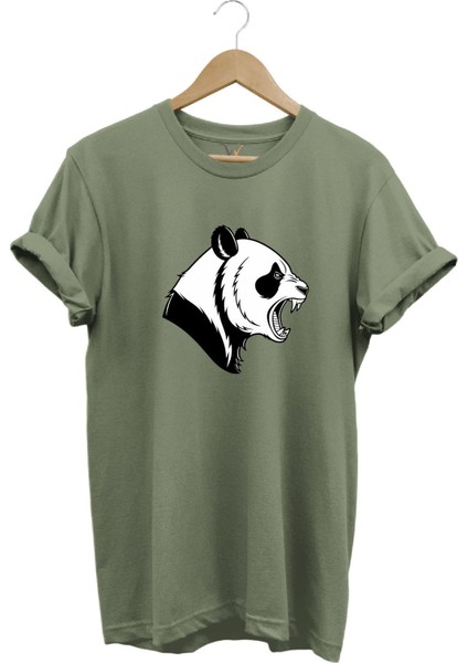 Kızgın Kükreyen Panda Baskılı %100 Pamuk Bisiklet Yaka Regular Fit T-Shirt