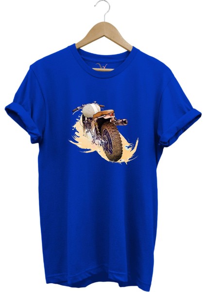 Klasik Motorsiklet Baskılı Vintage Old Motor %100 Pamuk Regular Fit Bisiklet Yaka T-Shirt