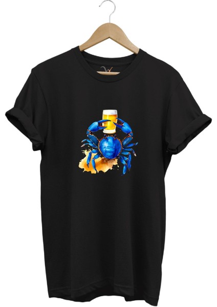 Yaz Baskılı Mavi Yengeç %100 Pamuk Regular Fit Bisiklet Yaka T-Shirt