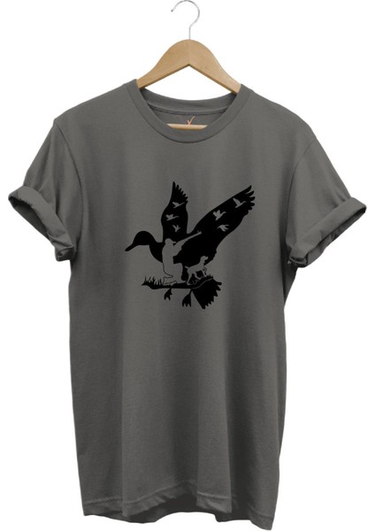 Ördek Baskılı %100 Pamuk Regular Fit T-Shirt