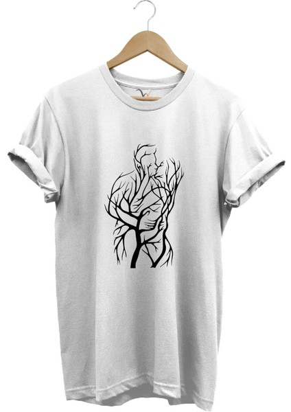 14 Şubat Sevgililer Günü Sarılan Çift Baskılı %100 Pamuk Regular Fit Bisiklet Yaka T-Shirt