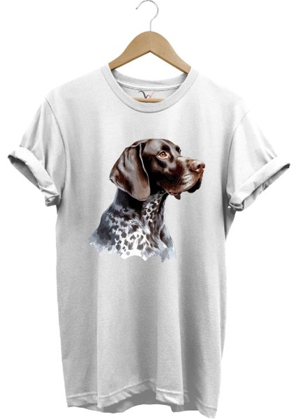 Avcılık Kurzhaar Av Köpeği Tasarım Baskılı %100 Pamuk Regular Fit Bisiklet Yaka Premium T-Shirt