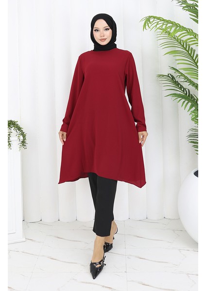 Asimetrik Prenses Tunik 4101-03 Bordo
