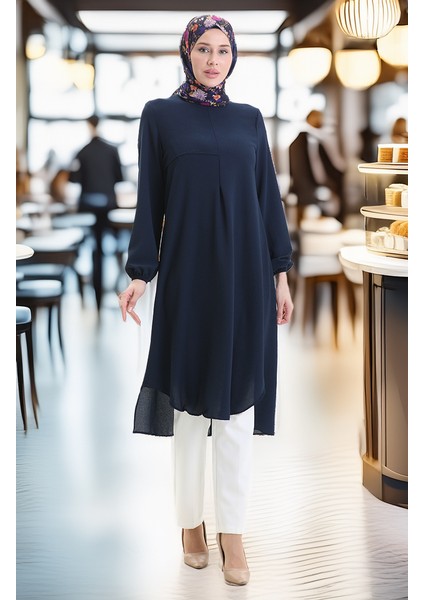 Çerçeve Detaylı Uzun Tunik 4105-07 Lacivert modelleri