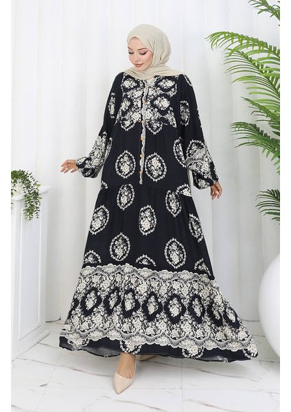 Viskon Kumaş Yarım Düğmeli Elbise 0109-01 Siyah fiyatları