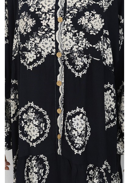 Viskon Kumaş Yarım Düğmeli Elbise 0109-01 Siyah fırsatları