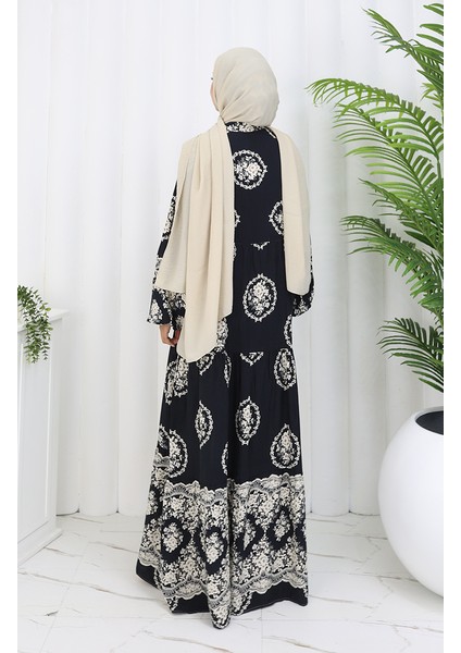 Viskon Kumaş Yarım Düğmeli Elbise 0109-01 Siyah indirimleri