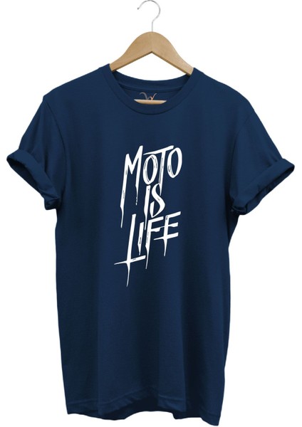 Moto Is Life Baskılı Motorcu %100 Pamuk Regular Fit Bisiklet Yaka Premium T-Shirt