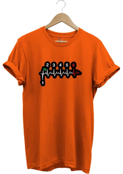 Motorsiklet Kalp Ritmi 1N23456 Motorcu Tasarım Baskılı %100 Pamuk Premium Regular Fit T-Shirt