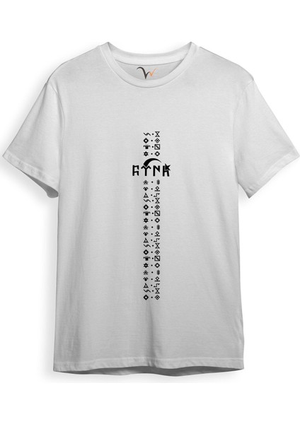 Türkiye Türk Yazısı ve Göktürk Alfabesi Sembolleri Ay Yıldız ve Hilal Baskılı Regular Fit T-Shirt