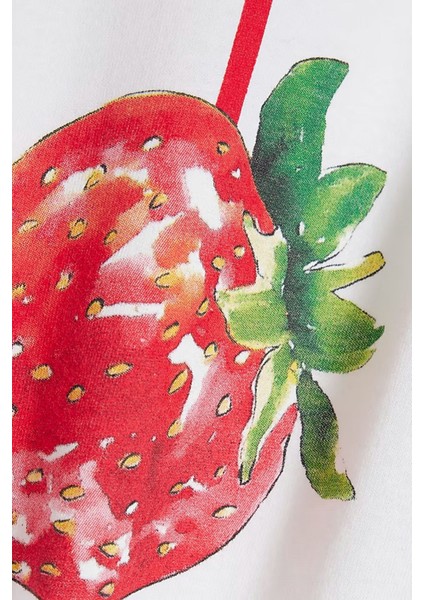 Eğlenceli Çilek Bikini Baskılı Beyaz Model %100 Pamuk Oversize Kadın Tişört fırsatları