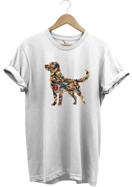 Avcılık Hunting Av Köpeği ve Ördek Baskılı %100 Pamuk Regular Fit Bisiklet Yaka T-Shirt