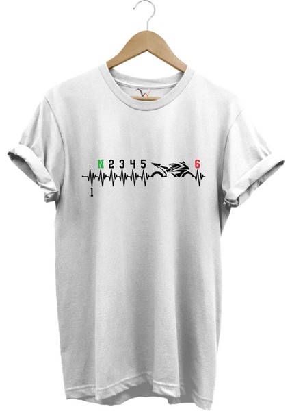 Motorcu Motorsiklet Kalp Ritmi Baskılı 1N23456 Regular Fit %100 Pamuk T-Shirt