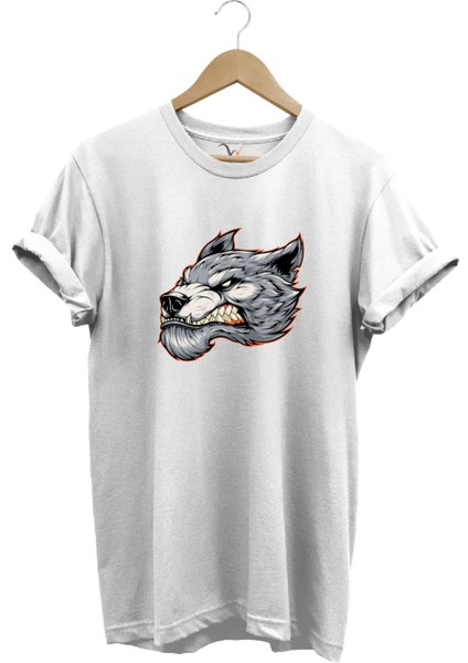 Kızgın Agresif Kurt Tasarım Baskılı %100 Pamuk Regular Fit Bisiklet Yaka Premium T-Shirt