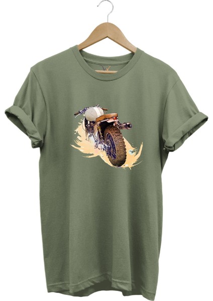 Klasik Motorsiklet Baskılı Vintage Old Motor %100 Pamuk Regular Fit Bisiklet Yaka T-Shirt