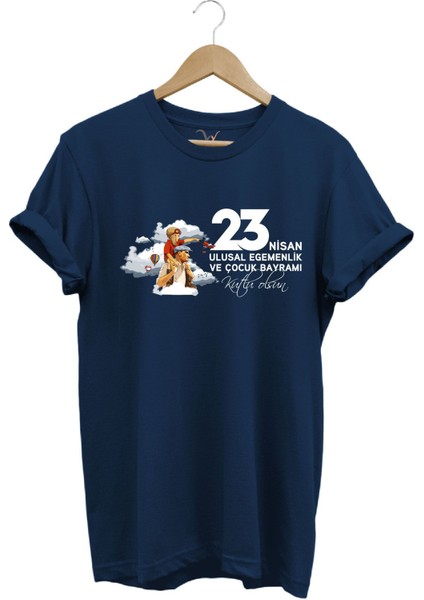 23 Nisan Çocuk Bayramı Mustafa Kemal Atatürk Baskılı %100 Pamuk Regular Fit Bisiklet Yaka T-Shirt