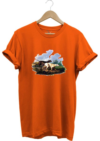Hunting Avcılık Av Köpekleri ve Orman Baskılı Doğa Vahşi Yaşam %100 Pamuk Regular Fit T-Shirt