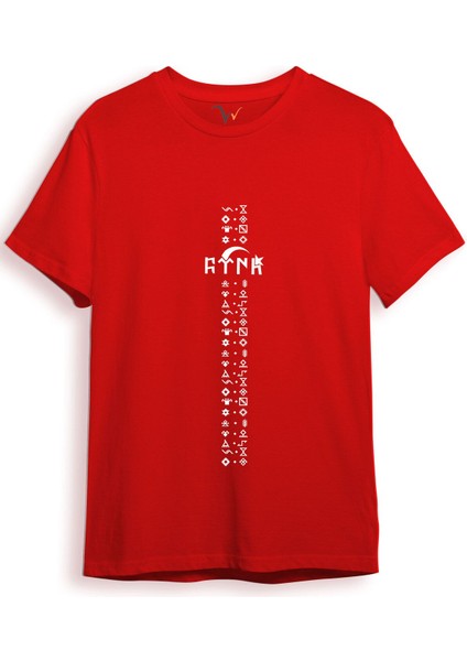 Türkiye Türk Yazısı ve Göktürk Alfabesi Sembolleri Ay Yıldız ve Hilal Baskılı Regular Fit T-Shirt