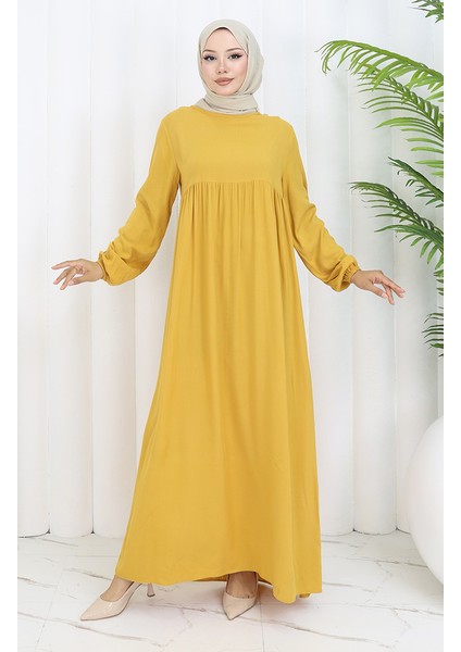 Belden Büzgülü Elbise 4102-04 Sarı