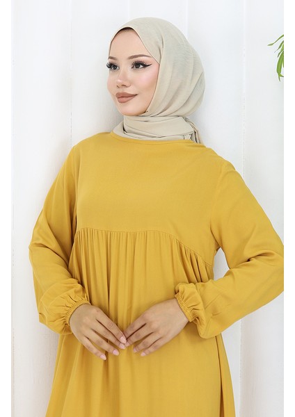 Belden Büzgülü Elbise 4102-04 Sarı modelleri