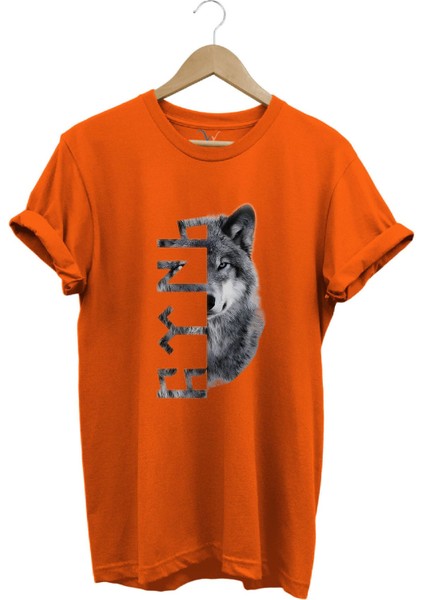 Türkiye Bozkurt Göktürkçe Türk Yazısı ve Kurt Baskılı Regular Fit %100 Pamuk T-Shirt