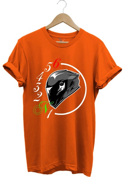 Motorcu Motorsiklet Vites Geçişleri ve Kask Tasarımlı 1N23456 %100 Pamuk Regular Fit T-Shirt