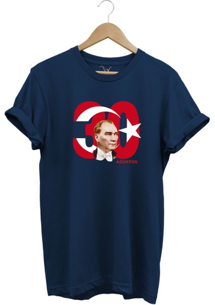 Türk Bayrağı ve Atatürk Baskılı 30 Ağustos Zafer Bayramı Tasarımlı %100 Pamuk Regular Fit T-Shirt