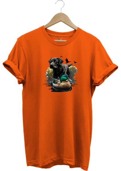 Avcılık Widi Hunting Ördek Avı ve Avcı Köpeği Baskılı %100 Pamuk Regular Fit Bisiklet Yaka T-Shirt