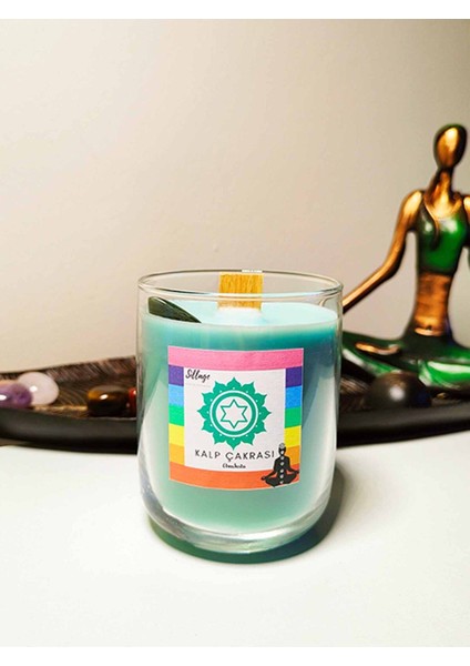 Kalp Çakra Yeşim Taşlı Meditasyon Yoga Mumu ve Gül Kokulu Doğal Soya Mum fiyatları