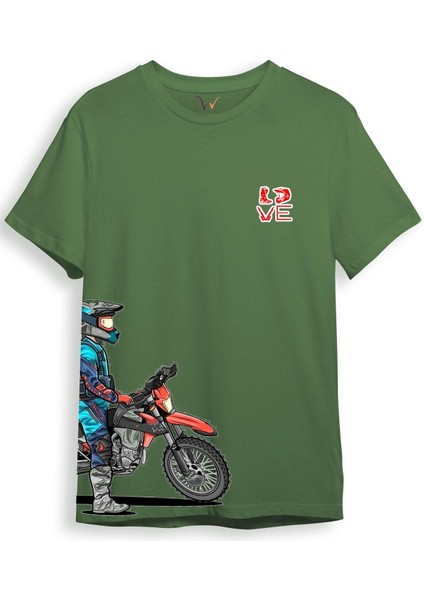 Cross Motor Enduro Ekipmanları Göğüs ve Yan Detay Baskılı Regular Fit %100 Pamuk T-Shirt
