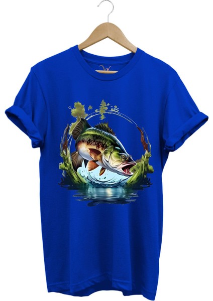 Balıkçılık Levrek Balıkçılığı Fishing Doğa ve Deniz Baskılı Regular Fit %100 Pamuk Tişört