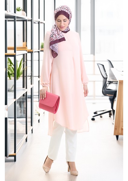Çerçeve Detaylı Uzun Tunik 4105-01 Pudra fiyatları